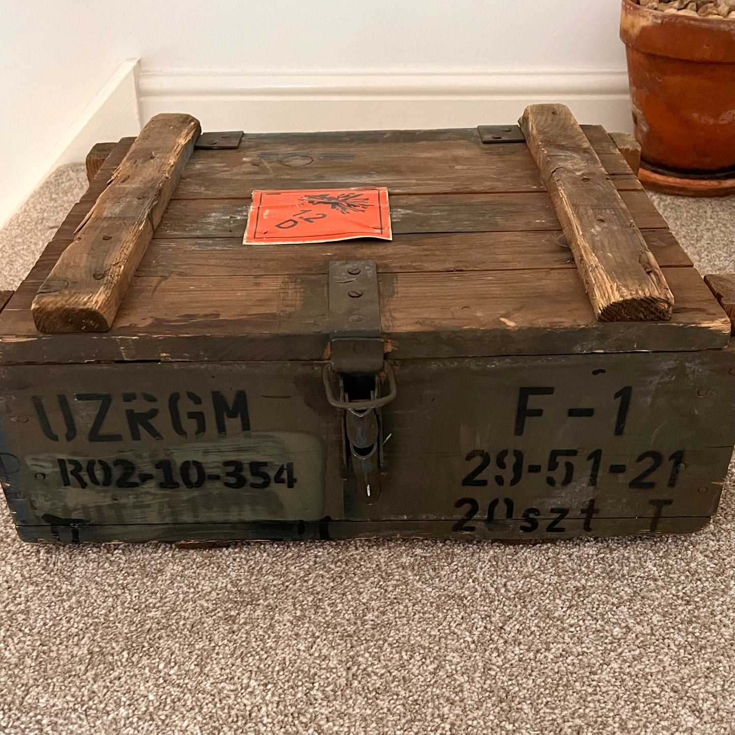 Genuine Polish Soviet F-1 Grenade Crate With 20 x 3D Printed Replica Grenades