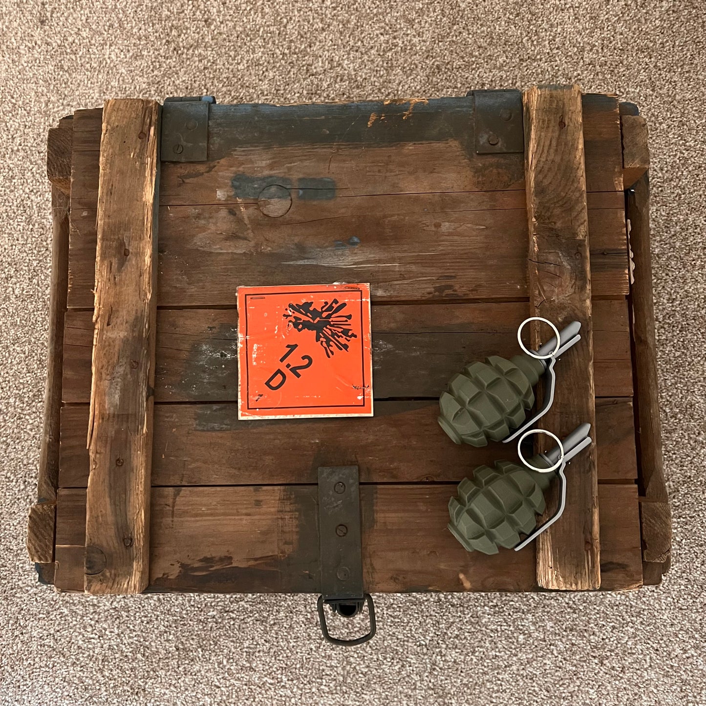 Genuine Polish Soviet F-1 Grenade Crate With 20 x 3D Printed Replica Grenades